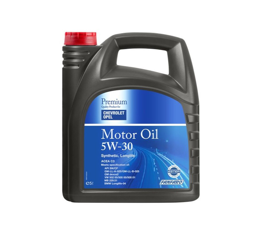 OLEJ DO OPEL/CHEVROLET 5W30 5L C3 / SN/CF / 502.00 505.01 / LL04 / 229.51 / DEXOS2 / GM-LL-A-025/-B-25 / OPAK. PLASTIKOWE