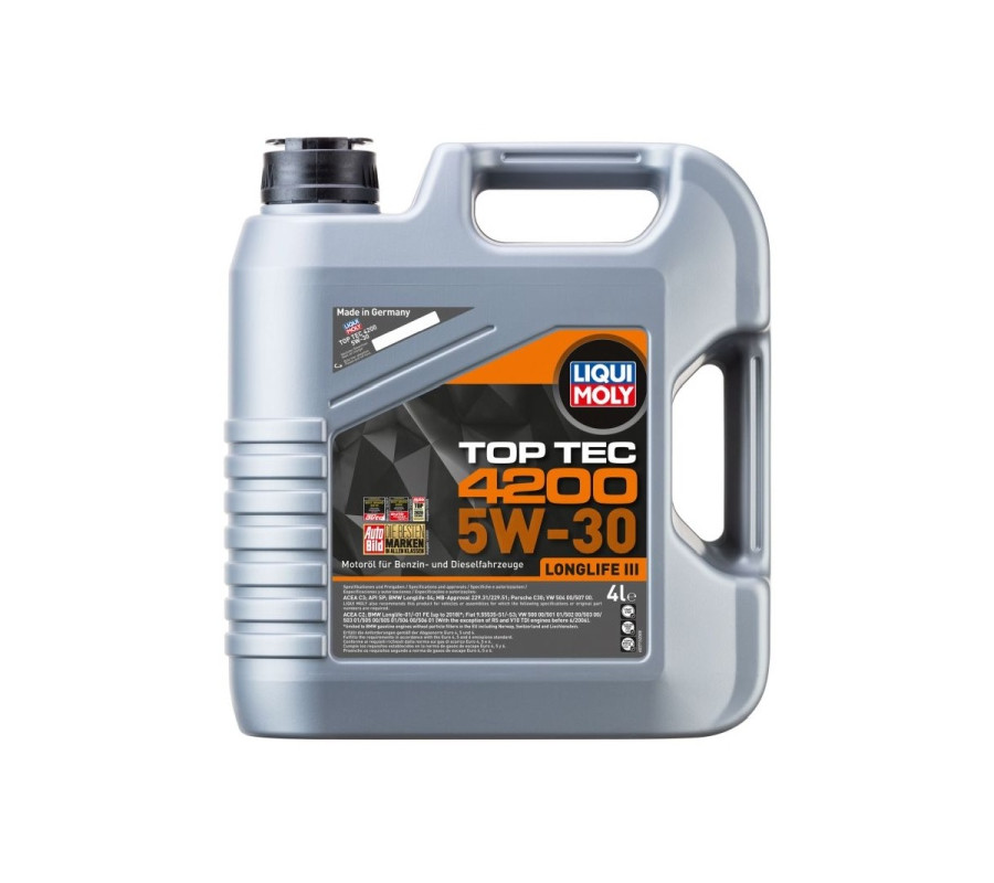 OLEJ LIQUI MOLY 5W30 4L TOP TEC 4200 C2/C3 / SN/CF / 504.00 507.00 / 229.31 229.51 / LL04 / C30 / B71 2290 OLEJ LIQUI MOLY 5W30 4L TOP TEC 4200 C2/C3 / SN/CF / 504.00 507.00 / 229.31 229.51 / LL04 / C30 / B71 2290