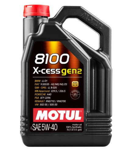 OLEJ MOTUL 5W40 5L 8100 X-CESS GEN2 / 502.00 505.00 / 229.5 226.5 / A40 / B71 2296 / RN0710/700 / LL01 / 9.55535 / LL B-025
