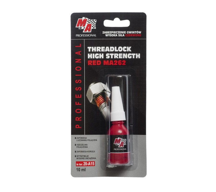 ZABEZPIECZENIE GWINTÓW SILNY 10ML CZERWONY - TRWAŁY MA262 / BLISTER / MA  PROFESSIONAL