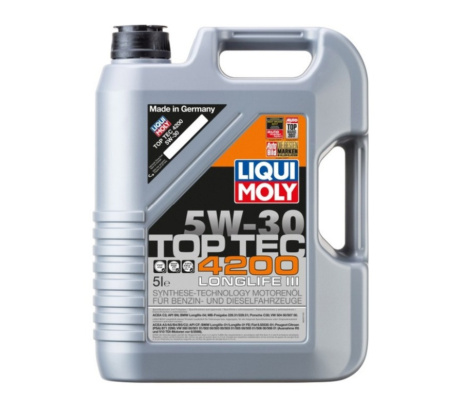 OLEJ LIQUI MOLY 5W30 5L TOP TEC 4200 C2/C3 / SN/CF / 504.00 507.00 / 229.31 229.51 / LL04 / C30 / B71 2290 OLEJ LIQUI MOLY 5W30 5L TOP TEC 4200 C2/C3 / SN/CF / 504.00 507.00 / 229.31 229.51 / LL04 / C30 / B71 2290