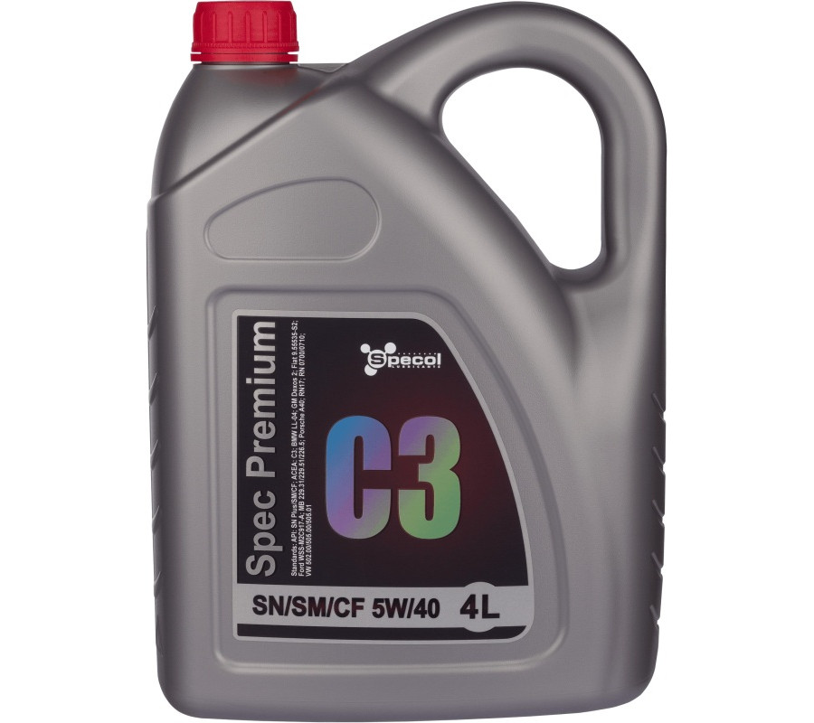 OLEJ SPECOL 5W40 4L PREMIUM C3 SN+/SM/CF / 502.00 505.00 505.01/LL04/DEX2/ 229.31 229.51 226.5/RN17/ A40/9.55535-S2/M2C917A