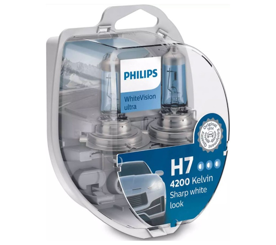 ŻARÓWKA H7 12V/55W PX26D +60% 2SZT+2SZT W5W PHILIPS WHITEVISION ULTRA 4200K