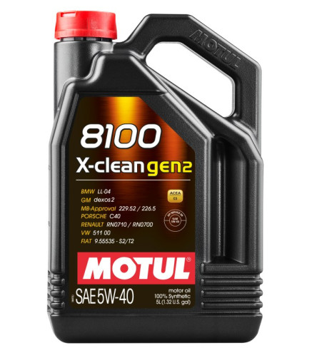 OLEJ MOTUL 5W40 5L 8100 X-CLEAN GEN2 C3 / 511.00 / 229.52 226.5 / LL04 / DEX2 / C40 / RN0710/700 / 9.55535-S2/T2