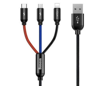 MULTIKABEL DO ŁADOWAREK 3W1 USB-C / LIGHTNING / MICRO 3A 1,2M (CZARNY)