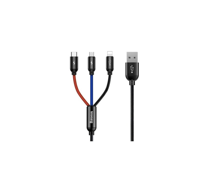 MULTIKABEL DO ŁADOWAREK 3W1 USB-C / LIGHTNING / MICRO 3A 1,2M (CZARNY)