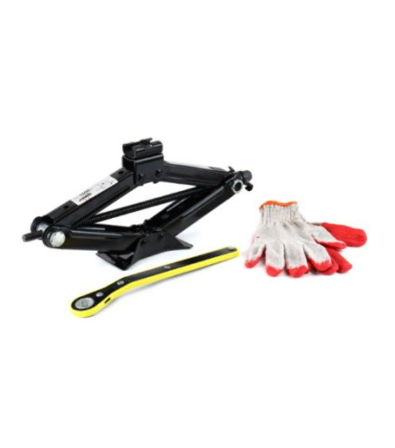 PODNOŚNIK TRAPEZOWY 1,5 T Z KLUCZEM GRZECHOTKĄ + RĘKAWICZKI ROBOCZE