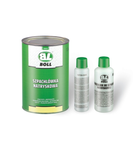 SZPACHLÓWKA NATRYSKOWA 1,15KG / UTWARDZACZ 50ML / ROZCIEŃCZALNIK 80ML / ZESTAW / BOLL