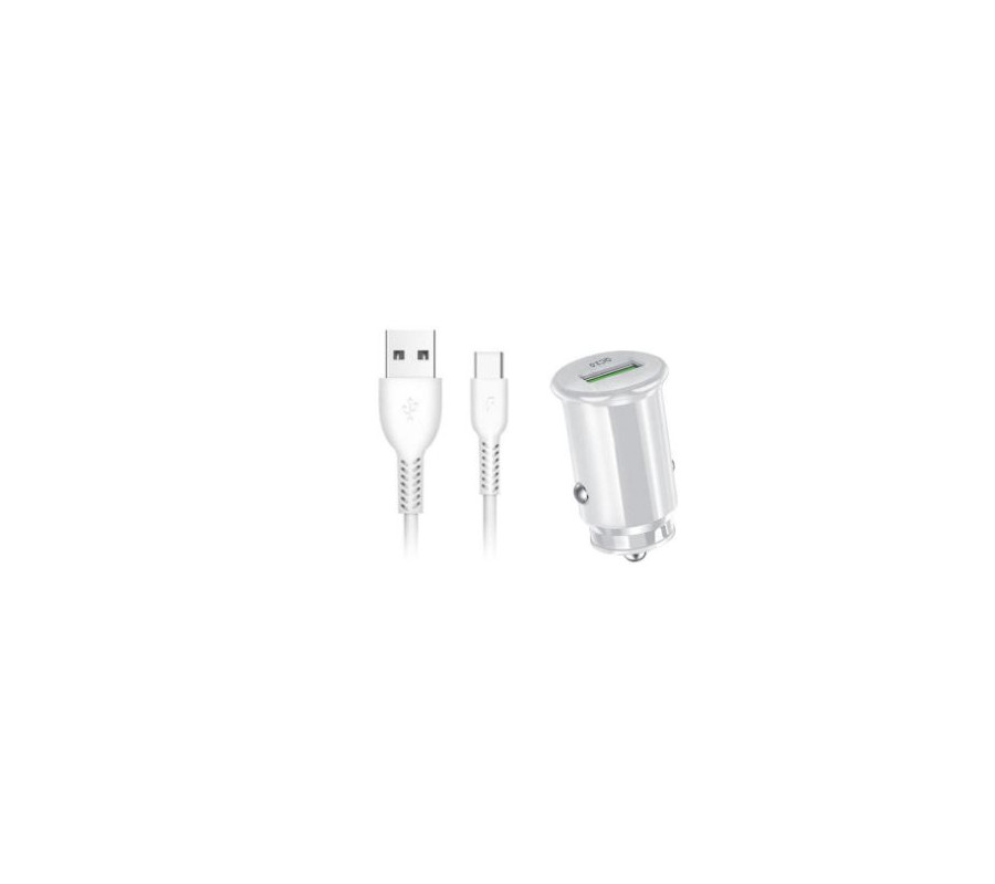 ŁADOWARKA SAMOCHODOWA DO TELEFONU FAST QC 3.0 + KABEL USB TYP-C (BIAŁA)