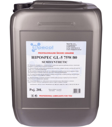 OLEJ SPECOL 75W80 20L GL4/GL5 HIPOSPEC PÓŁSYNT. / PRZEKŁADNIOWY