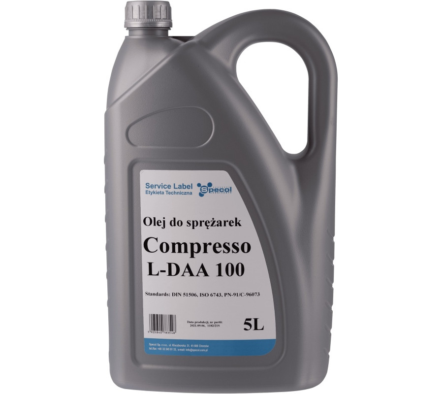 OLEJ SPECOL COMPRESSO L-DAA 100 5L / DO SPRĘŻAREK / PN-91/C-96073, ISO 6743-3A