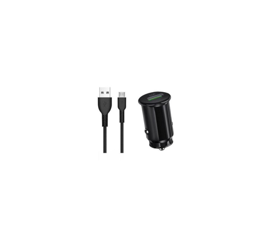 ŁADOWARKA SAMOCHODOWA DO TELEFONU FAST QC 3.0 + KABEL MICRO USB (CZARNA)