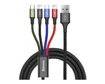 MULTIKABEL DO ŁADOWAREK 4W1 USB-C / 2X LIGHTNING / MICRO 3,5A 1.2M (CZARNY)
