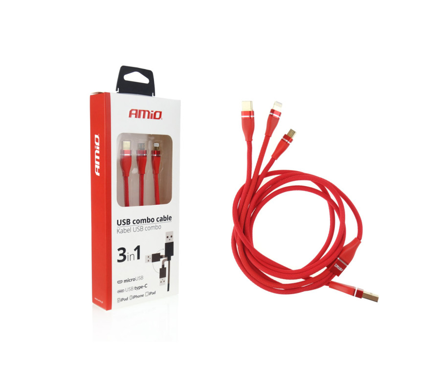 MULTIKABEL DO ŁADOWAREK 3W1 LIGHTNING/USB C/MICRO USB 120CM 3.1A UC-7