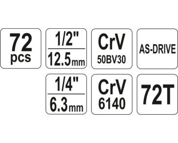 ZESTAW NARZĘDZIOWY 1/2, 1/4, 72 CZ.