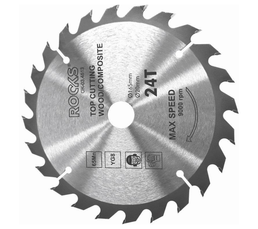 TARCZA WIDIOWA DO DREWNA 165X20 MM 65MN-YG8, GRUBOŚĆ 2,2 MM, 24T