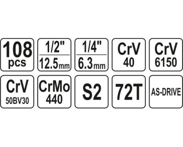 ZESTAW NARZĘDZIOWY 1/4 I 1/2 KPL 108 SZT