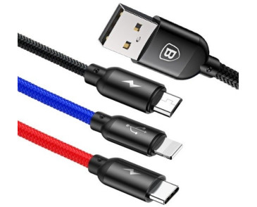 MULTIKABEL DO ŁADOWAREK 3W1 USB-C / LIGHTNING / MICRO 3,5A 0,3M (CZARNY)