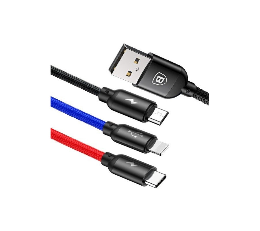 MULTIKABEL DO ŁADOWAREK 3W1 USB-C / LIGHTNING / MICRO 3,5A 0,3M (CZARNY)