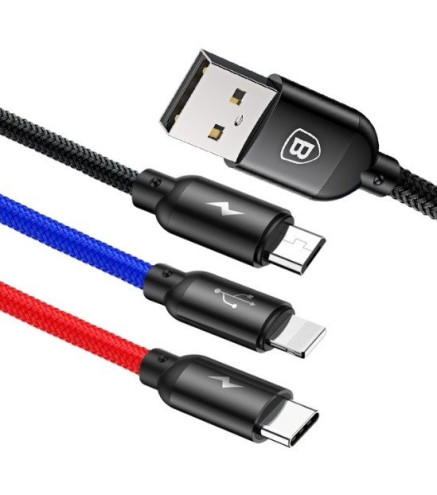 MULTIKABEL DO ŁADOWAREK 3W1 USB-C / LIGHTNING / MICRO 3,5A 0,3M (CZARNY)
