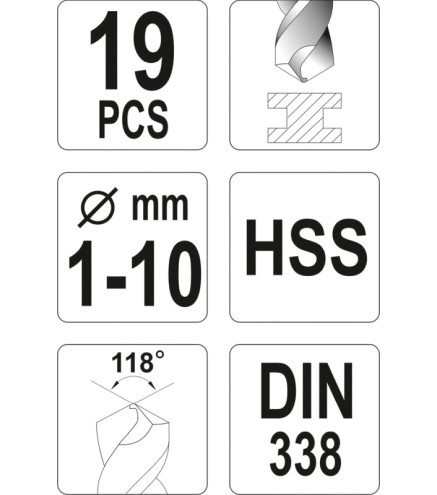 ZESTAW WIERTEŁ DO METALU HSS, 1-10MM, 19 CZ