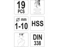 ZESTAW WIERTEŁ DO METALU HSS, 1-10MM, 19 CZ