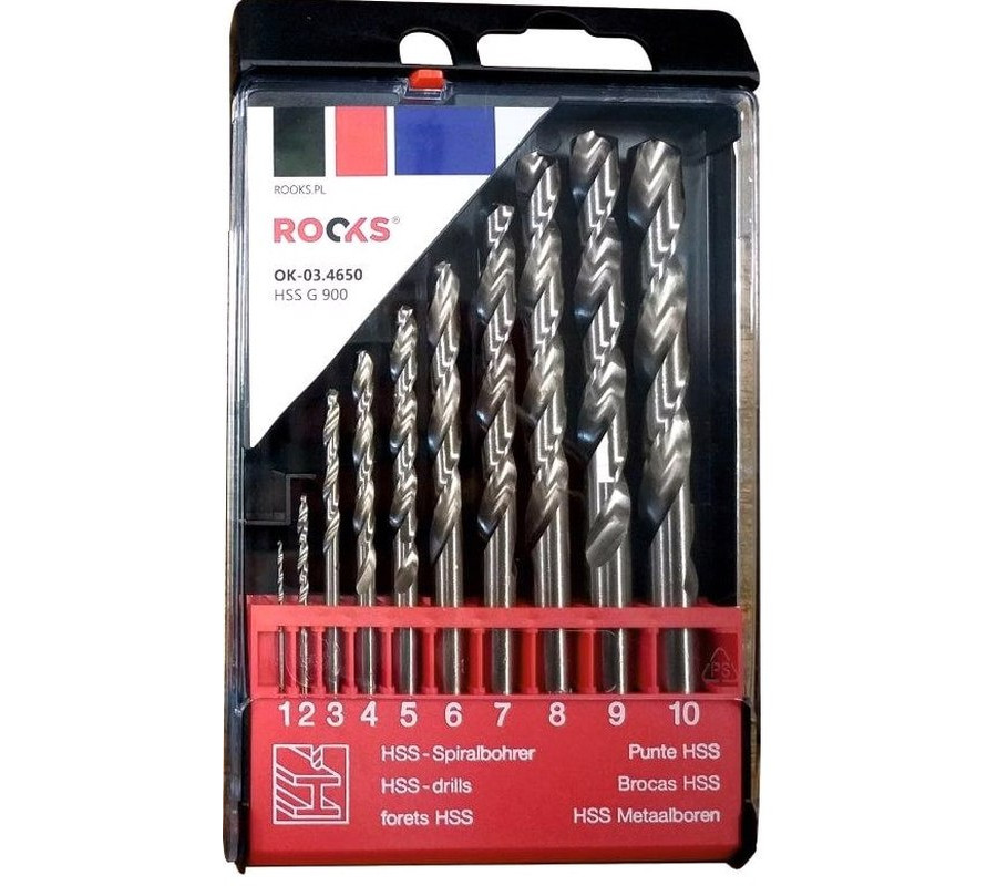 WIERTŁA DO METALU PRO HSS G 900 N/MM2, KPL 10 CZ 1/2/3/4/5/6/7/8/9/10 MM, DIN 338