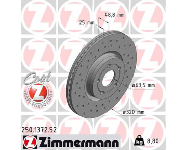 250.1372.52 tarcza hamulcowa nawiercana przód Zimmermann Sport