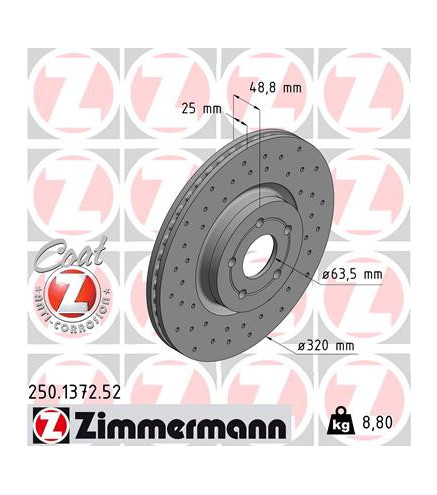 250.1372.52 tarcza hamulcowa nawiercana przód Zimmermann Sport