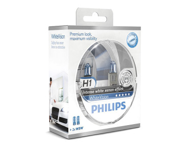 H1 55W 12V PHILIPS White Vision + W5W12V 55W P14,5s - 2szt
