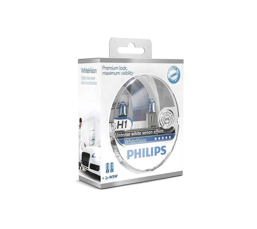 H1 55W 12V PHILIPS White Vision + W5W12V 55W P14,5s - 2szt