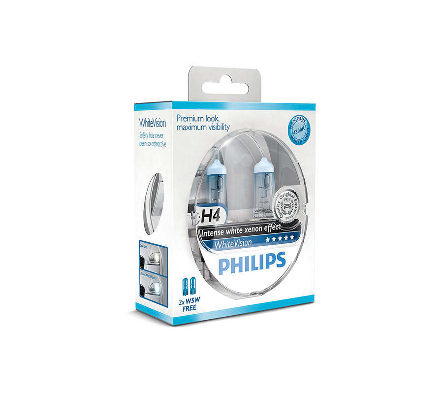 H4 PHILIPS White Vision + W5W12V 60/55W  P43t - 2szt