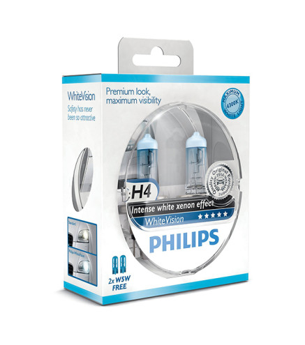 H4 PHILIPS White Vision + W5W12V 60/55W  P43t - 2szt